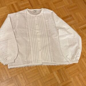 White Eyelet Button-Up Blouse